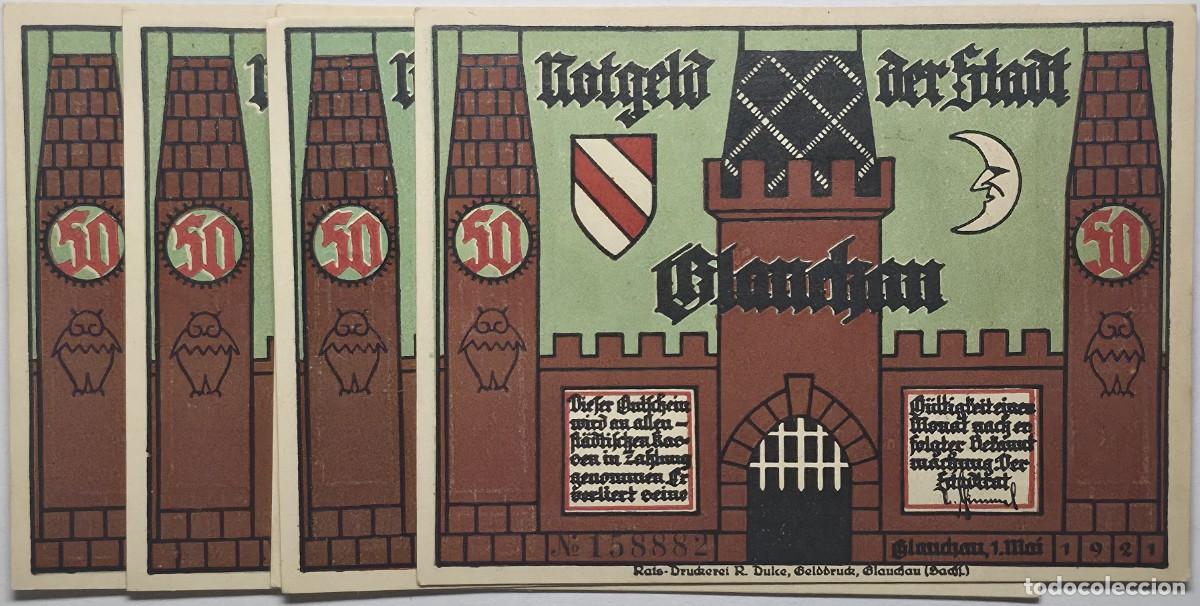 Billetes extranjeros: SERIE 5 BILLETES NOTGELD DIFERENTES, CIUDAD DE GLAUCHAU (SAJONIA) 1921