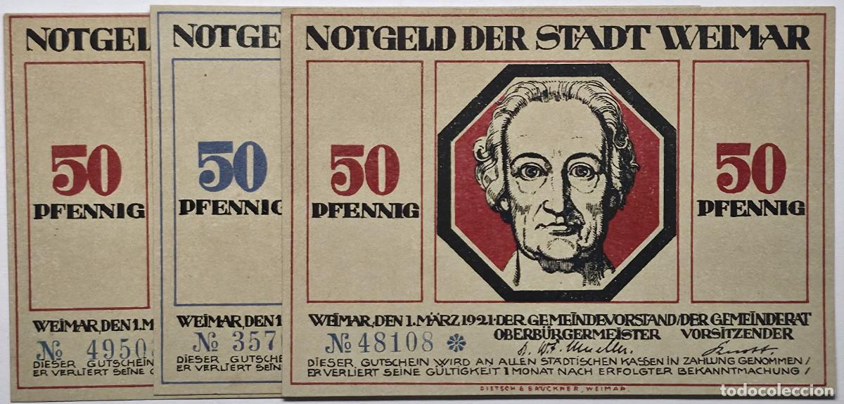 Billetes extranjeros: SERIE 3 BILLETES NOTGELD, 50 PFENNIG, CIUDAD DE WEIMAR (ALEMANIA) 1921