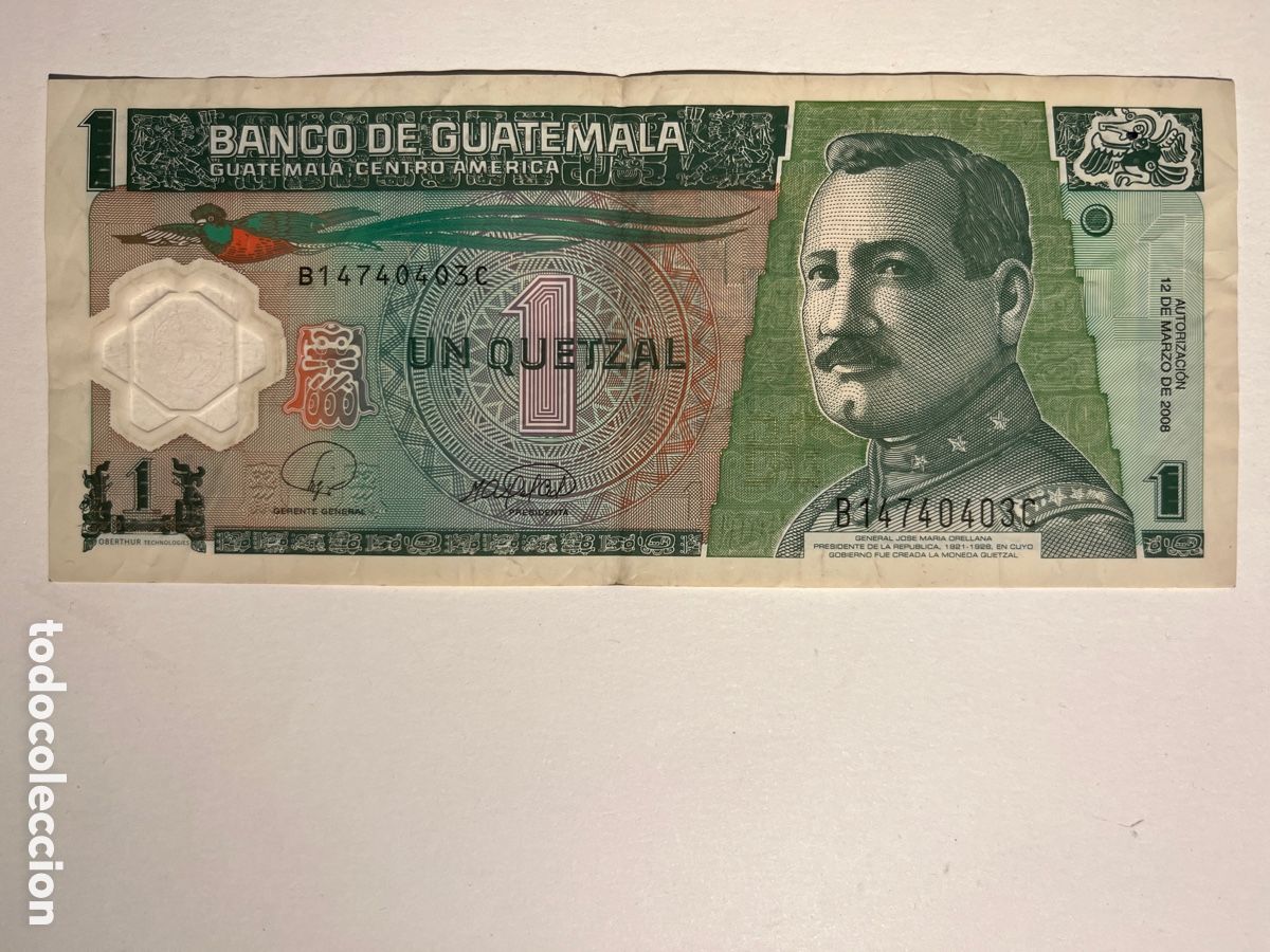 Billetes extranjeros: BILLETE. Banco de guatemala. Un 1 quetzal. 2008. Serie B. RC
