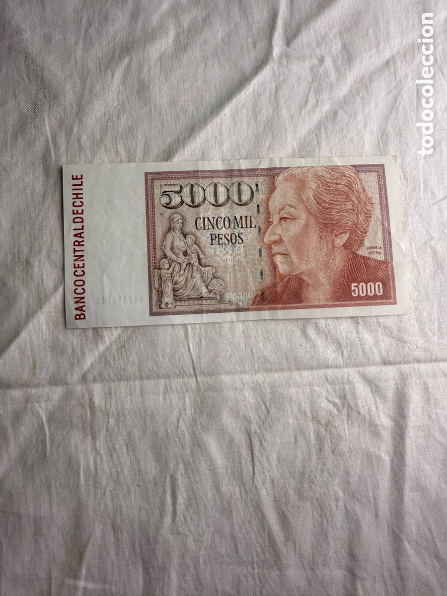 Billetes extranjeros: Billete Chile 5.000 Pesos 2008 &ndash; Gabriela Mistral &ndash; Banco Central de Chile
