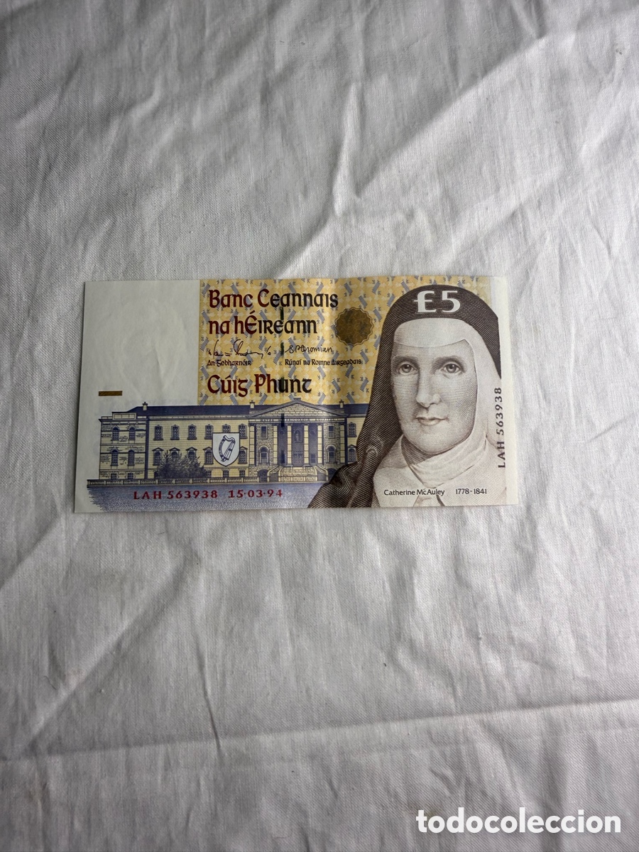 Billetes extranjeros: Billete Irlanda 5 Libras 1994 &ndash; Catherine McAuley &ndash; Central Bank of Ireland