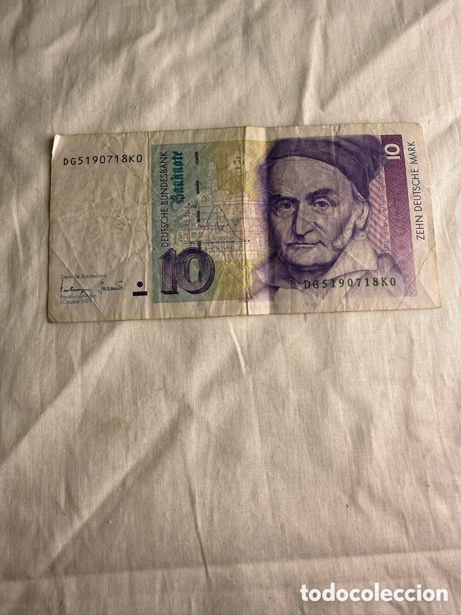 Billetes extranjeros: Billete 10 Marcos Alemania 1993 &ndash; Carl Friedrich Gauss &ndash; Deutsche Bundesbank