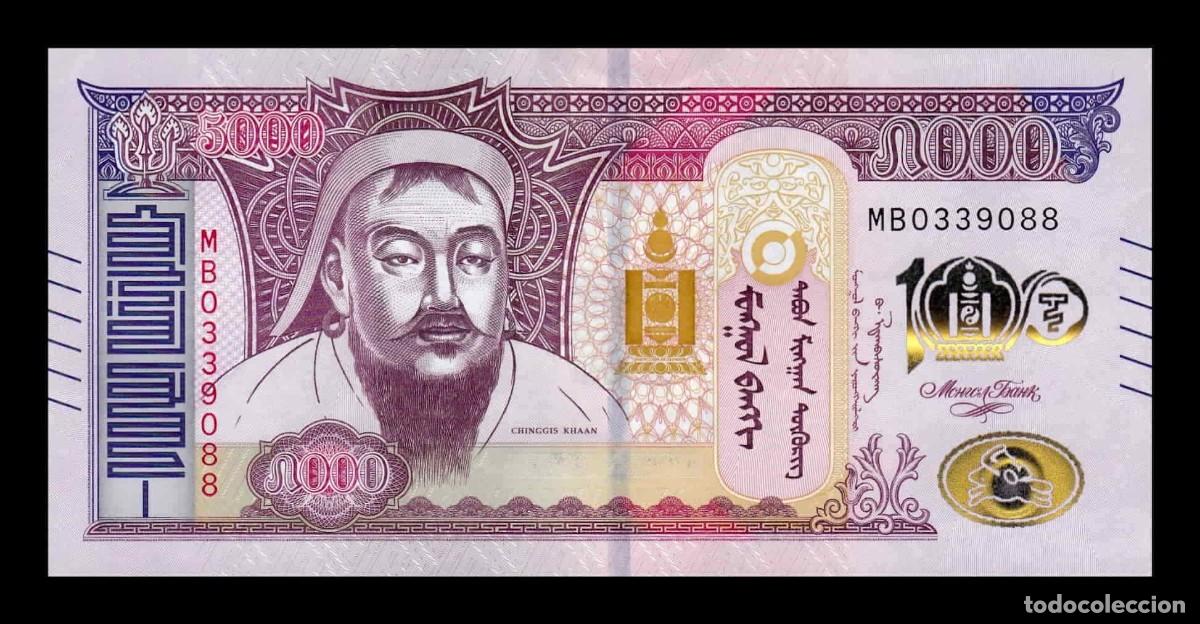Internationale Banknoten: Mongolia 5000 Tugrik Chinggis Khaan Conmemorativo 2024 Pick 80 Sc Unc
