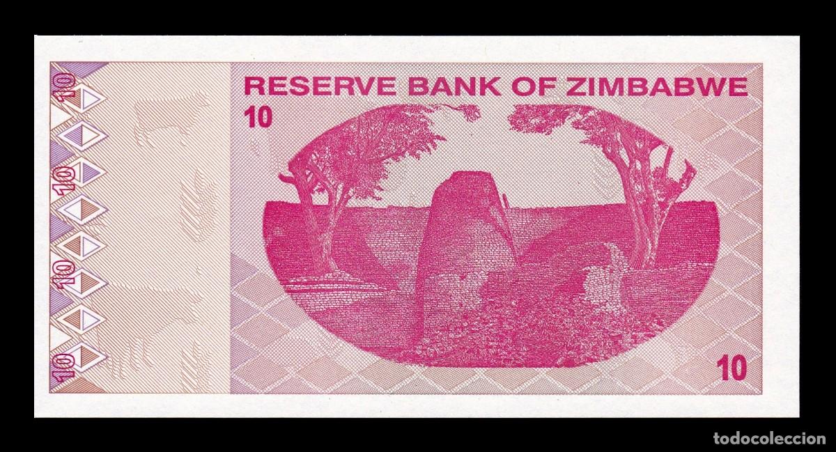 Billetes extranjeros: Zimbabwe 10 D&oacute;lares 2009 Pick 94 Sc Unc - Foto 2