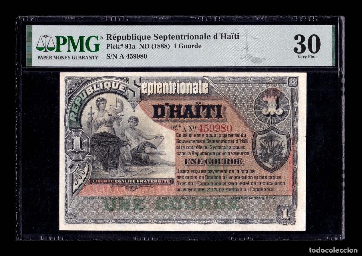 Billetes extranjeros: Hait&iacute; 1 Gourde 1888 Pick 91 PMG 30 Mbc+ Vf+