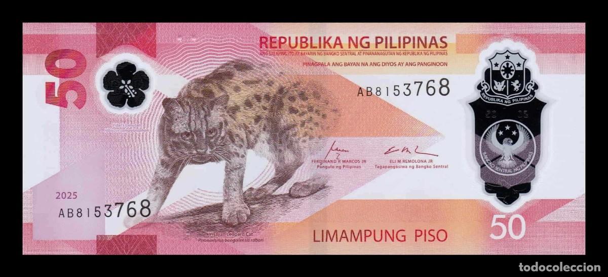 Billetes extranjeros: Filipinas 50 Piso Leopardo 2025 Pick 237 Nuevo Pol&iacute;mero Sc Unc