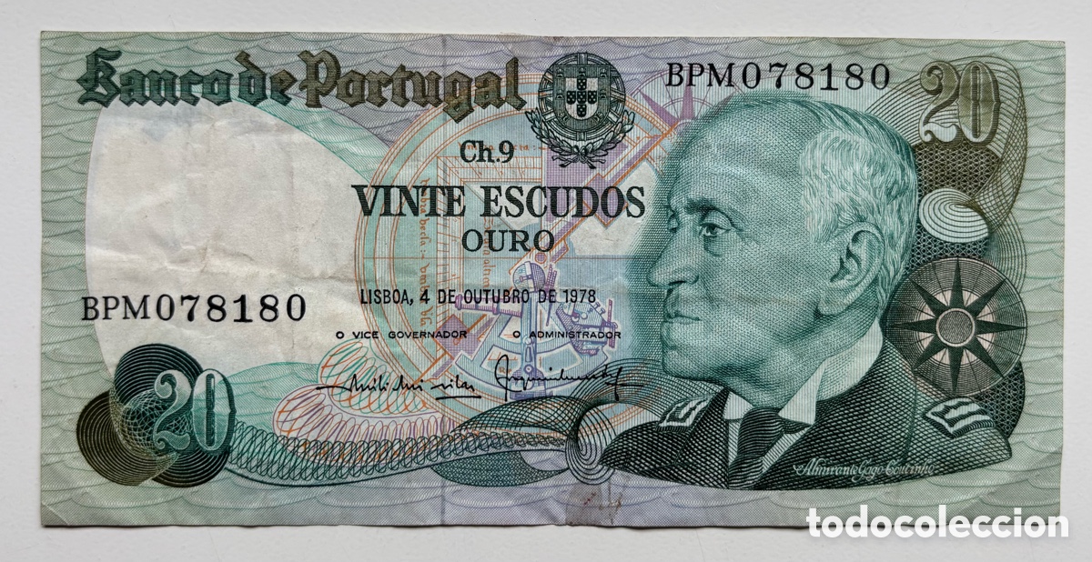 Billetes extranjeros: Billete PORTUGAL 20 Escudos 1978 Octubre .