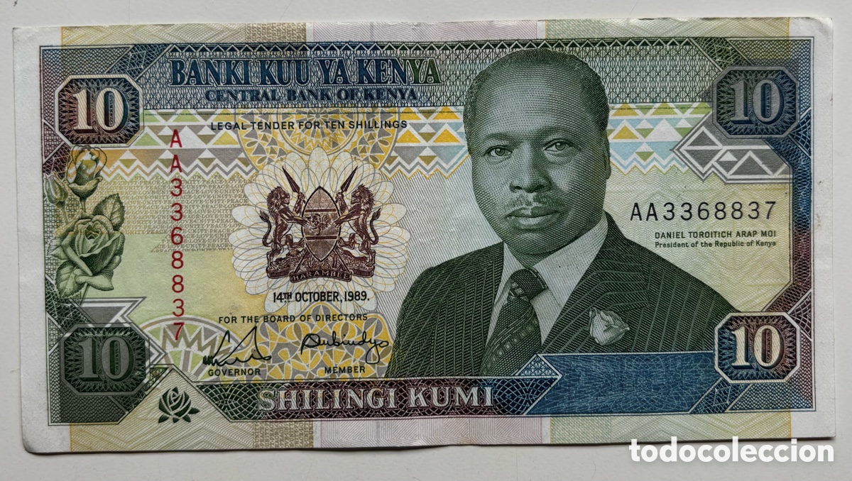 Billetes extranjeros: Billete KENIA 10 Chelines 1989. Kenya Shillings