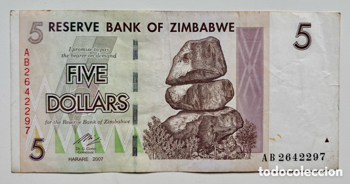 Billetes extranjeros: Billete ZIMBABWE 5 Dolares 2007