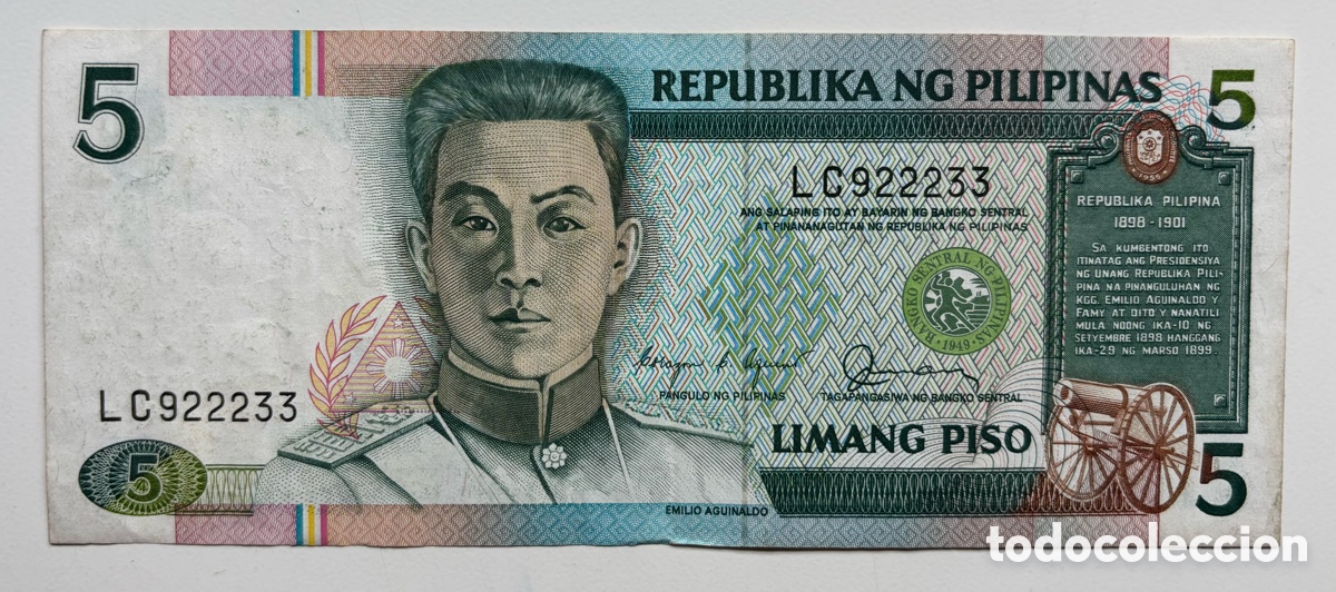 Billetes extranjeros: Billete FILIPINAS 5 Piso (1985-1994)