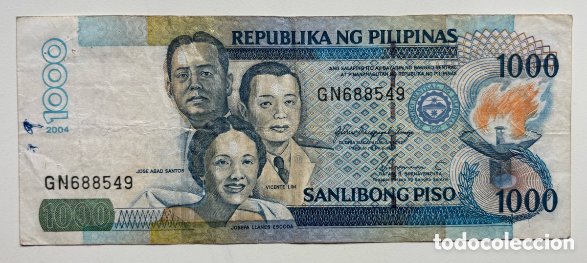Billetes extranjeros: Billete FILIPINAS 1000 Piso 2004. Tinta