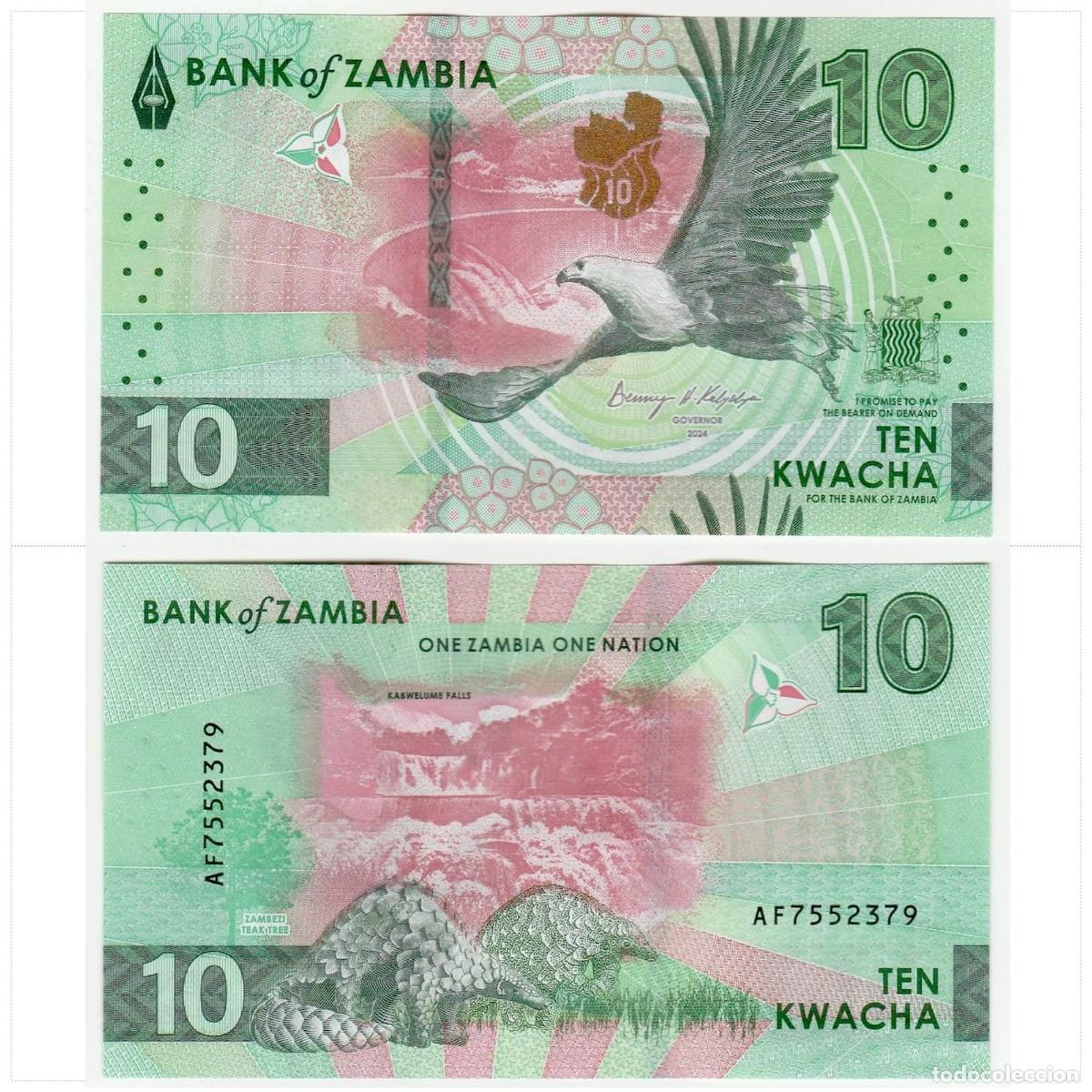 Billetes extranjeros: Zambia 10 Kwacha 2024 n/s AF9552328 Sin Circular