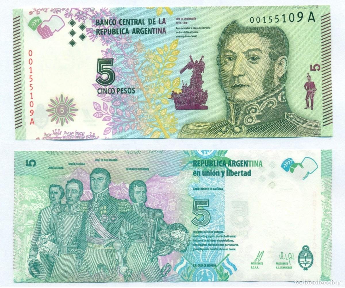 Banconote internazionali: Argentina 5 Pesos 2015 n/s 99027529A Sin Circular
