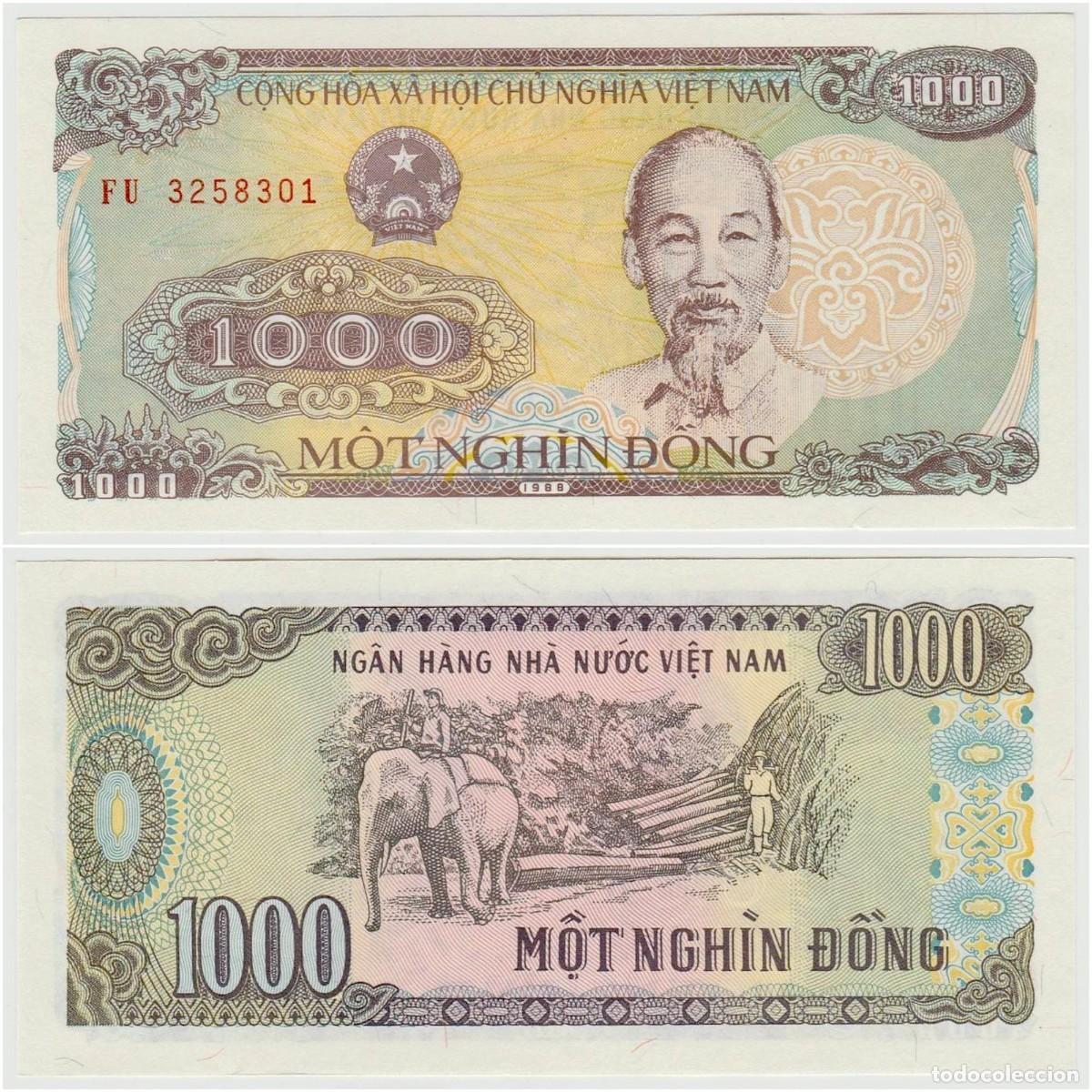 Internationale Banknoten: Vietnam 1000 Dong 1988 n/s FU3258304 Sin Circular