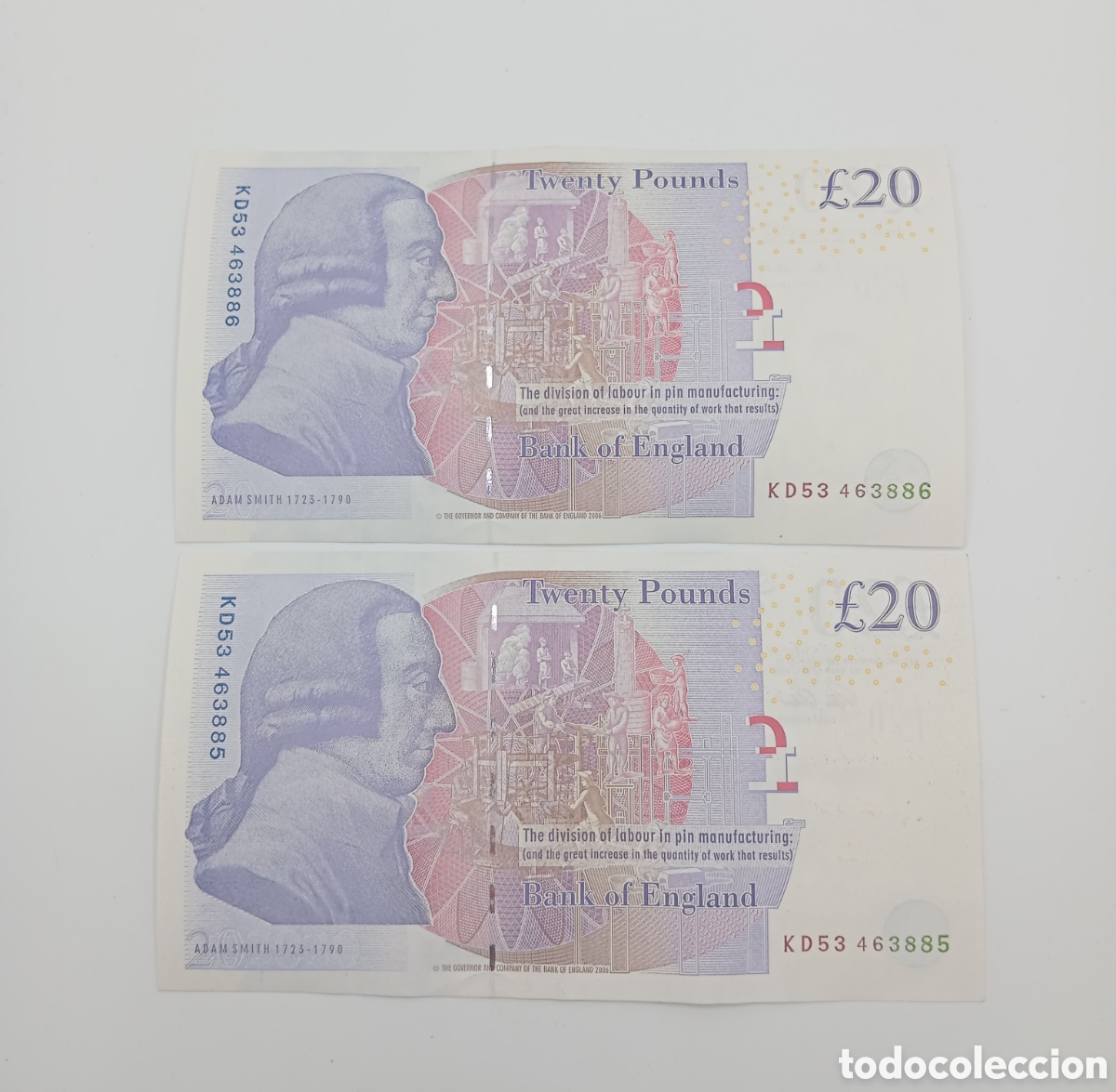 Billetes extranjeros: 2 billetes correlativos de 20 libras de Inglaterra - Foto 2