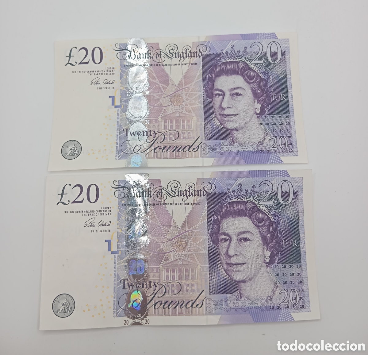 Billetes extranjeros: 2 billetes correlativos de 20 libras de Inglaterra