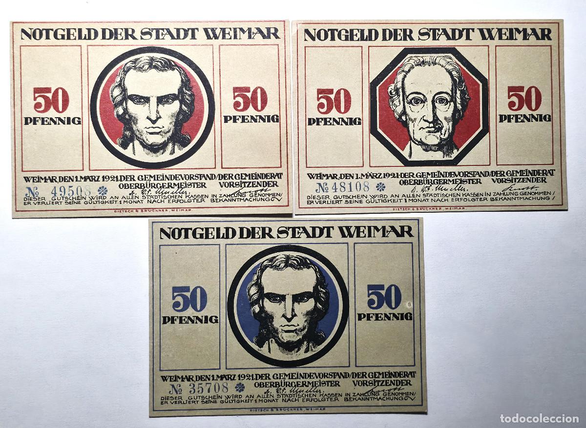 Billets internationaux: SERIE 3 BILLETES NOTGELD, 50 PFENNIG, CIUDAD DE WEIMAR (ALEMANIA) 1921