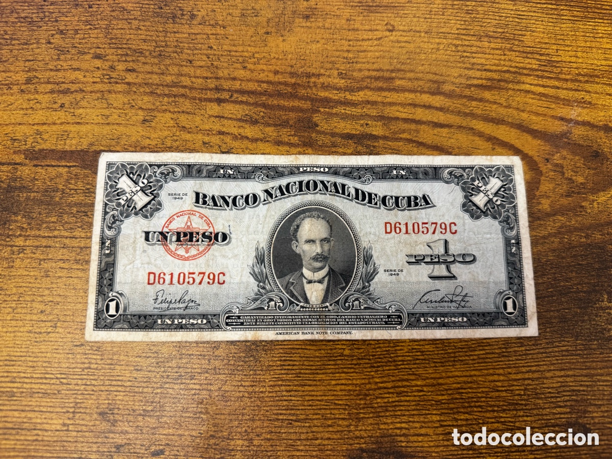 Billetes extranjeros: Billete de 1 peso 1949 Cuba. Circulado. A&ntilde;o escaso