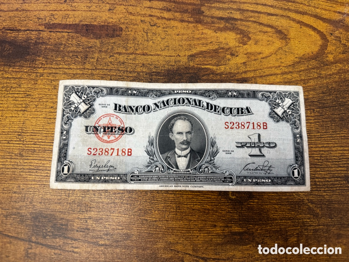 Billetes extranjeros: Billete de 1 peso 1949 Cuba. Circulado. A&ntilde;o escaso