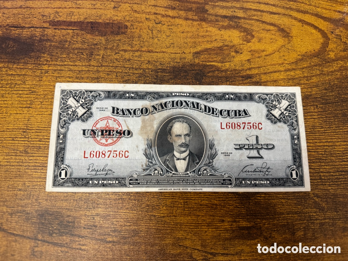 Billetes extranjeros: Billete de 1 peso 1949 Cuba. Circulado. A&ntilde;o escaso