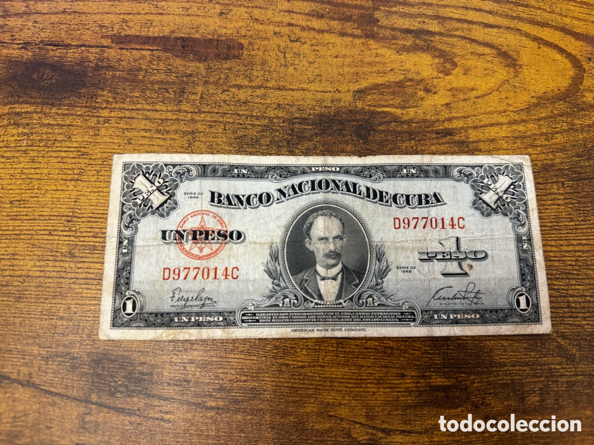 Billetes extranjeros: Billete de 1 peso 1949 Cuba. Circulado. A&ntilde;o escaso