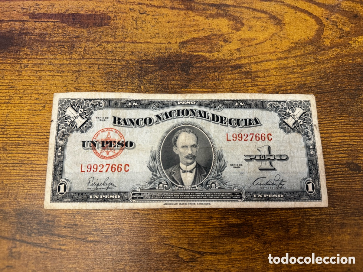 Billetes extranjeros: Billete de 1 peso 1949 Cuba. Circulado. A&ntilde;o escaso