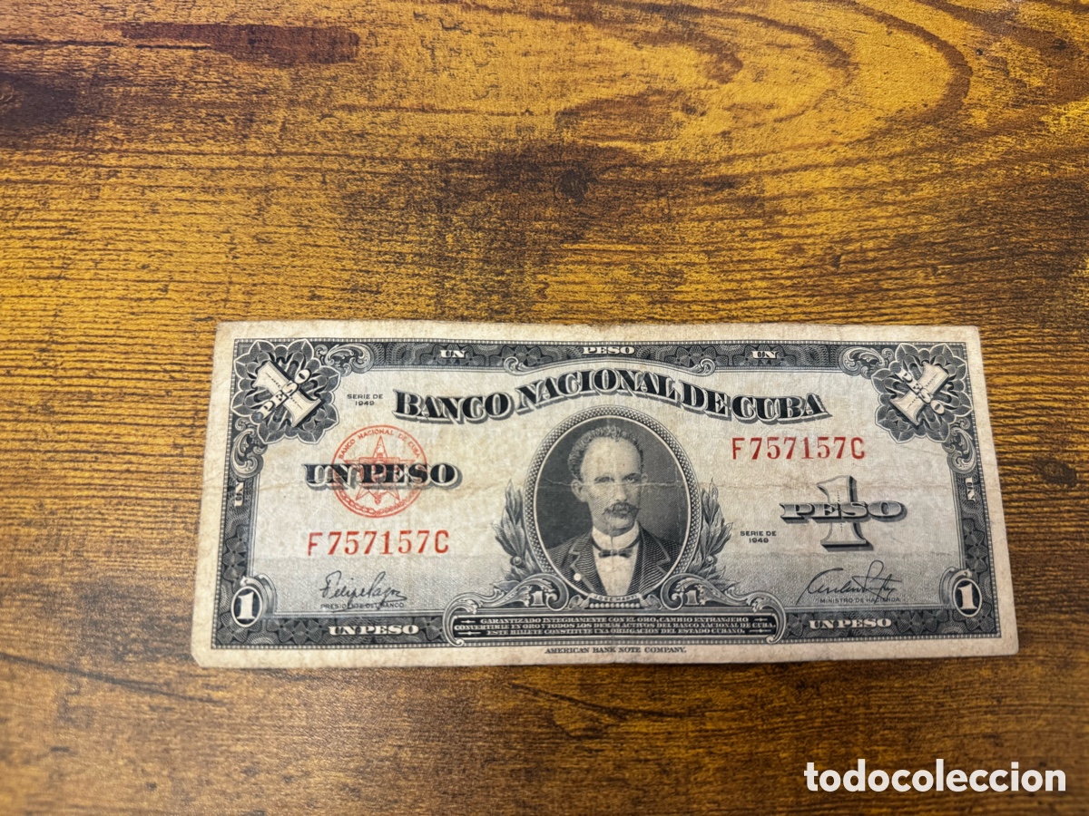 Billetes extranjeros: Billete de 1 peso 1949 Cuba. Circulado. A&ntilde;o escaso