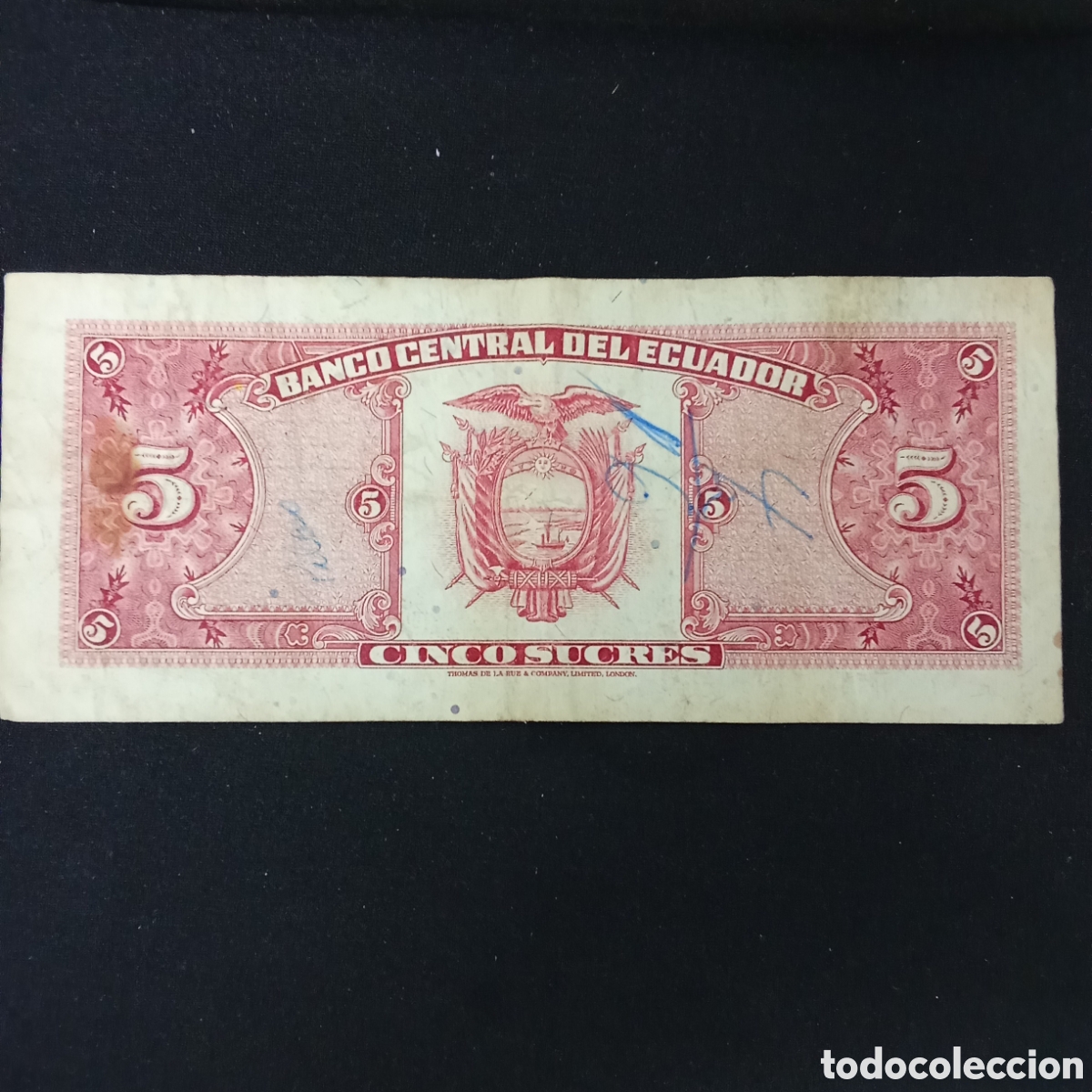 Billetes extranjeros: Ecuador 5 sucres a&ntilde;o 1988 - Foto 2