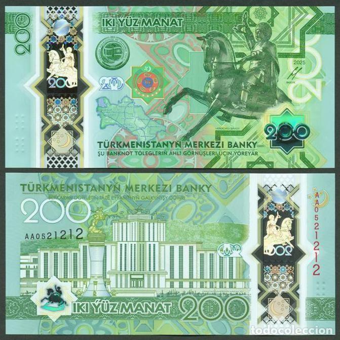 Billetes extranjeros: TURKMENISTAN. Conmemorativo 200 manat 2025. S/C. Polimero. A&ntilde;o de la Paz y la Confianza.