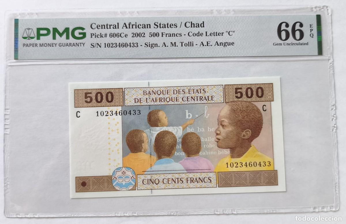 Billetes extranjeros: Billete Central African State / Chad 5000 Francos 2002 P-606Ce PMG 66 EPQ S/N: 1023460433