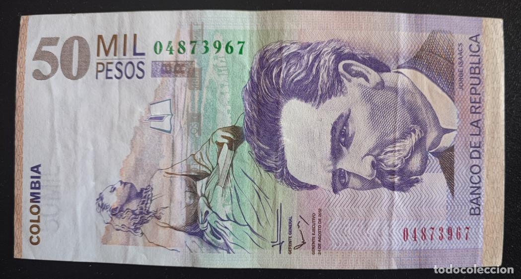 Billetes extranjeros: BILLETE DE 50 MIL PESOS, COLOMBIA 2012 JORGE ISAACS, 50000 CINCUENTA MIL, REF.2