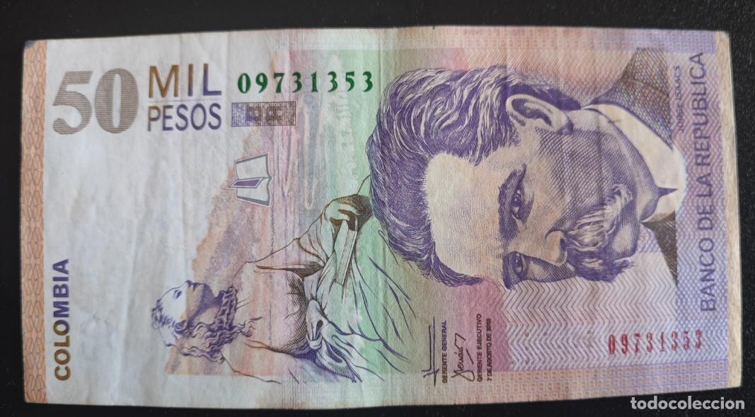 Billetes extranjeros: BILLETE DE 50 MIL PESOS, COLOMBIA 2010 JORGE ISAACS, 50000 CINCUENTA MIL, REF.5
