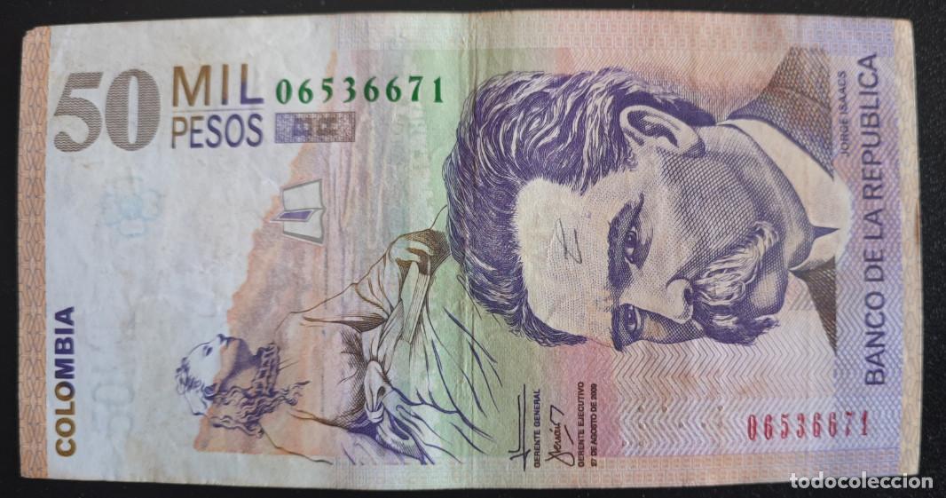 Billetes extranjeros: BILLETE DE 50 MIL PESOS, COLOMBIA 2009 JORGE ISAACS, 50000 CINCUENTA MIL, REF.6