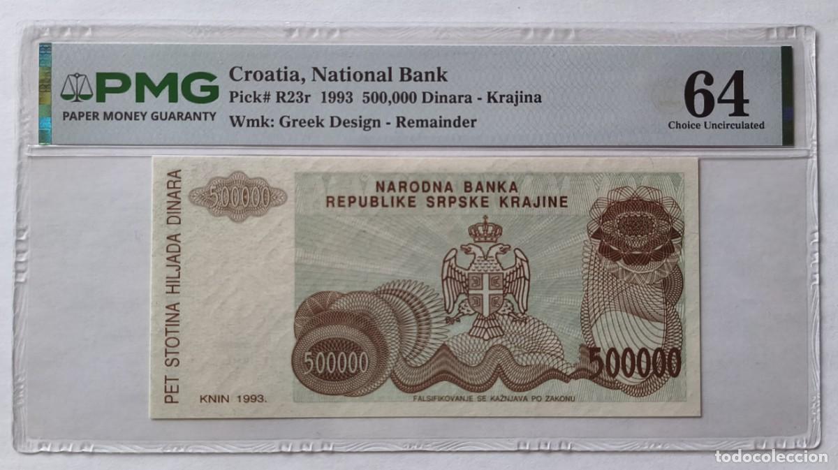 Billetes extranjeros: Billete Croatia 500.000 Dinara 1993 Pick R23r PMG 64