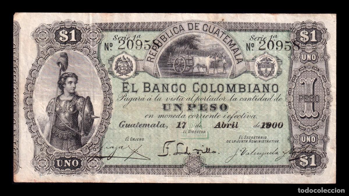 Billetes extranjeros: Guatemala 1 Peso 1900 Pick S121b Mbc+ Vf+
