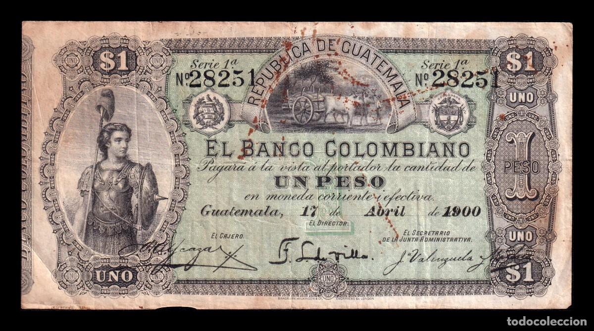 Billetes extranjeros: Guatemala 1 Peso 1900 Pick S121b Mbc Vf