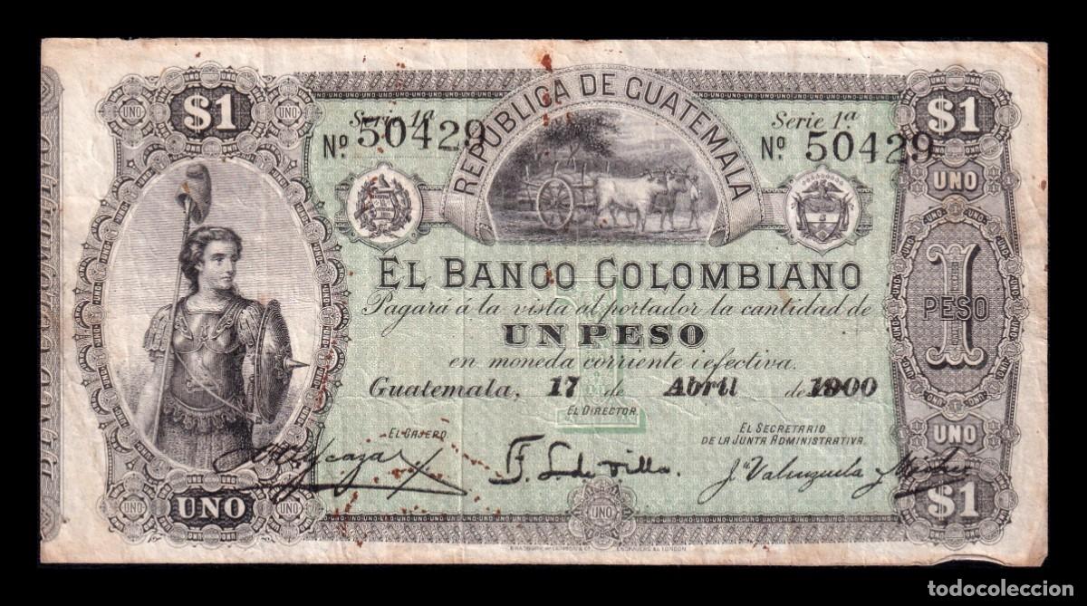 Billetes extranjeros: Guatemala 1 Peso 1900 Pick S121b Mbc Vf