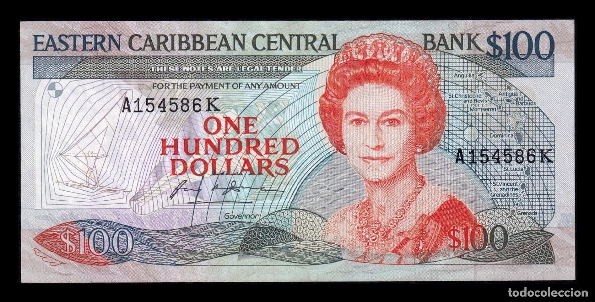 Billetes extranjeros: Estados del Caribe Antigua 100 D&oacute;lares Elizabeth II 1986 Pick 20a Mbc+/Ebc Vf+/Xf