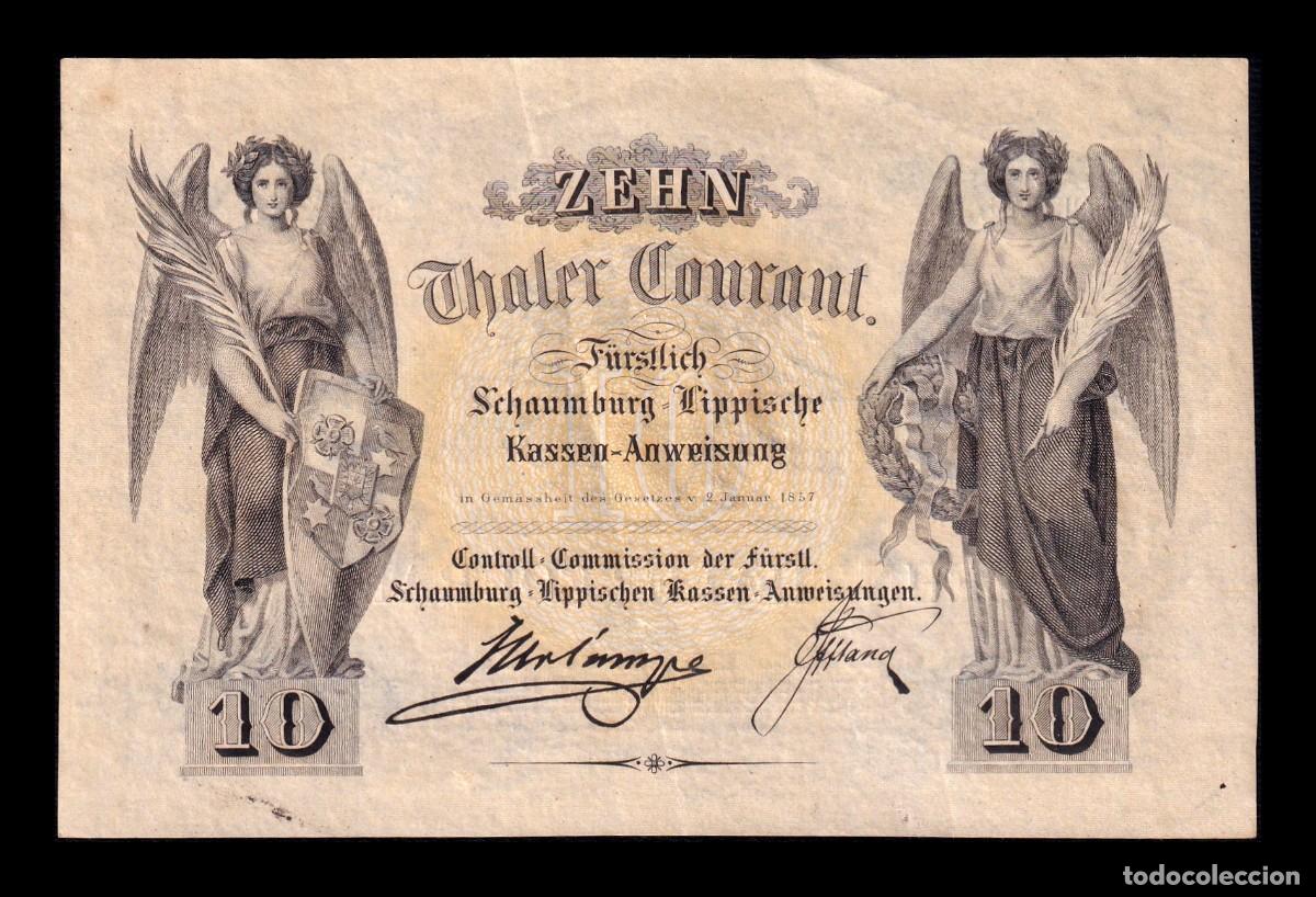 Billetes extranjeros: Alemania Schaumburg-Lippe 10 Thaler 1857 Pick S733 Mbc Vf