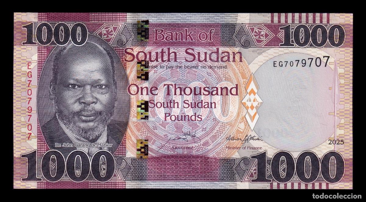 Billetes extranjeros: Sud&aacute;n del Sur 1000 Libras John Garang de Mabior 2025 Pick 21b Capicua Sc Unc