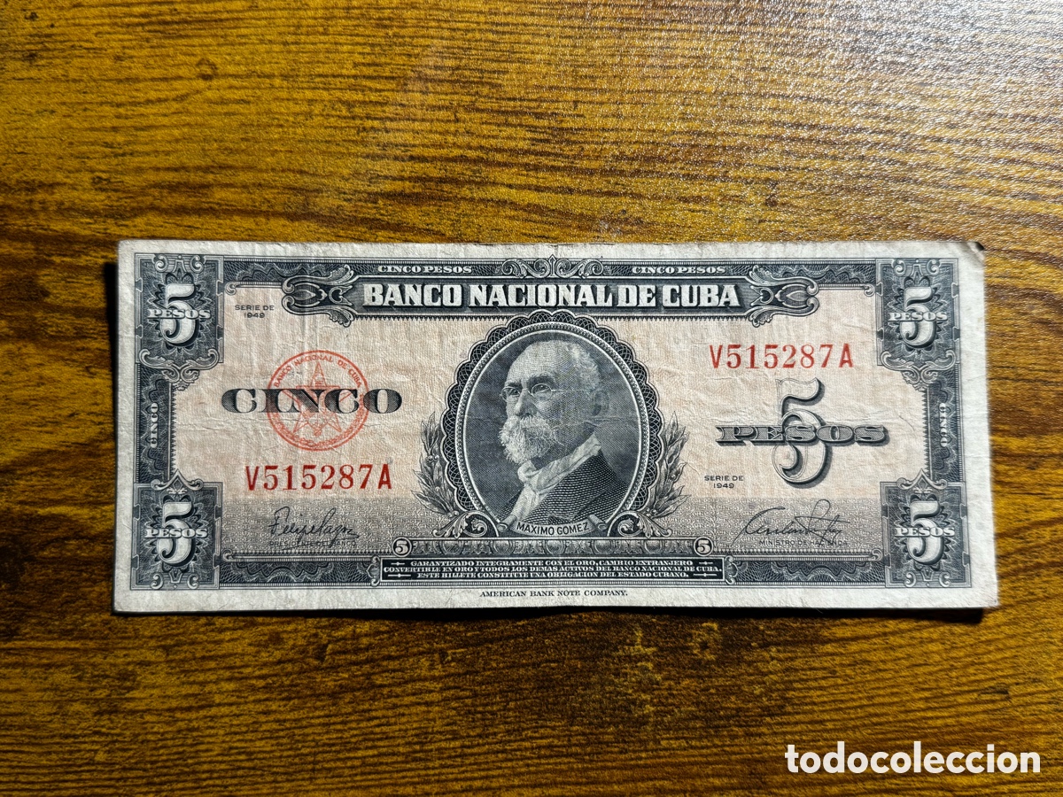 Billetes extranjeros: Billete de 5 pesos 1949 Cuba Republicana. Circulado. A&ntilde;o escaso