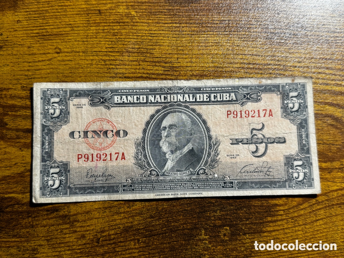Billetes extranjeros: Billete de 5 pesos 1949 Cuba Republicana. Circulado. A&ntilde;o escaso