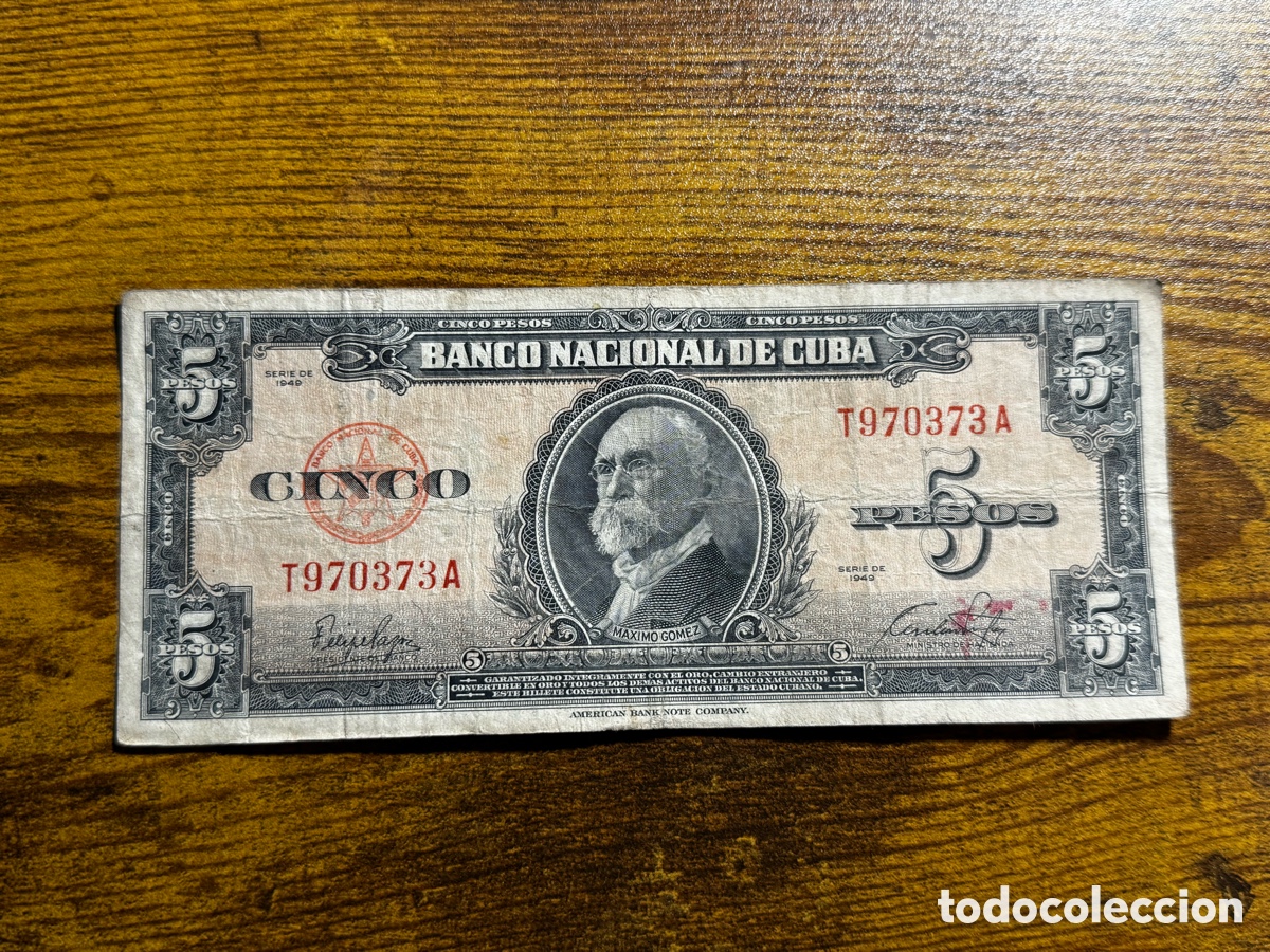 Billetes extranjeros: Billete de 5 pesos 1949 Cuba Republicana. Circulado. A&ntilde;o escaso