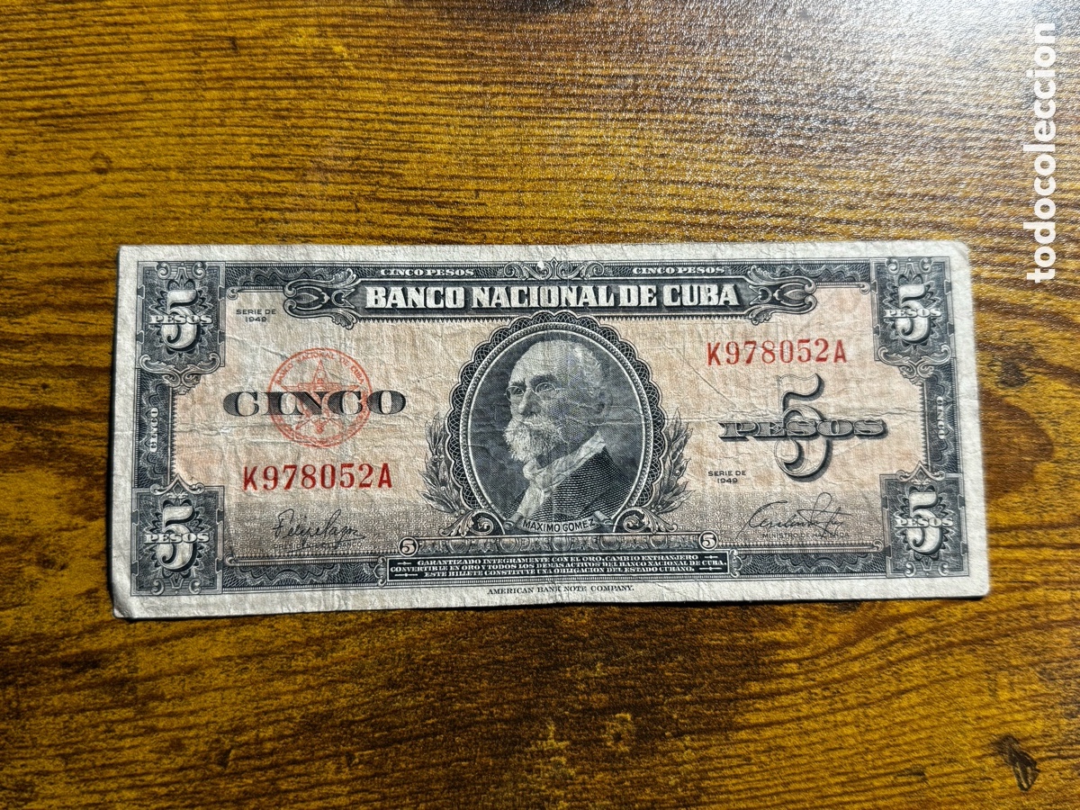 Billetes extranjeros: Billete de 5 pesos 1949 Cuba Republicana. Circulado. A&ntilde;o escaso