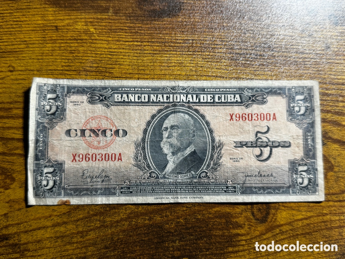 Billetes extranjeros: Billete de 5 pesos 1950 Cuba Republicana. Circulado. A&ntilde;o escaso