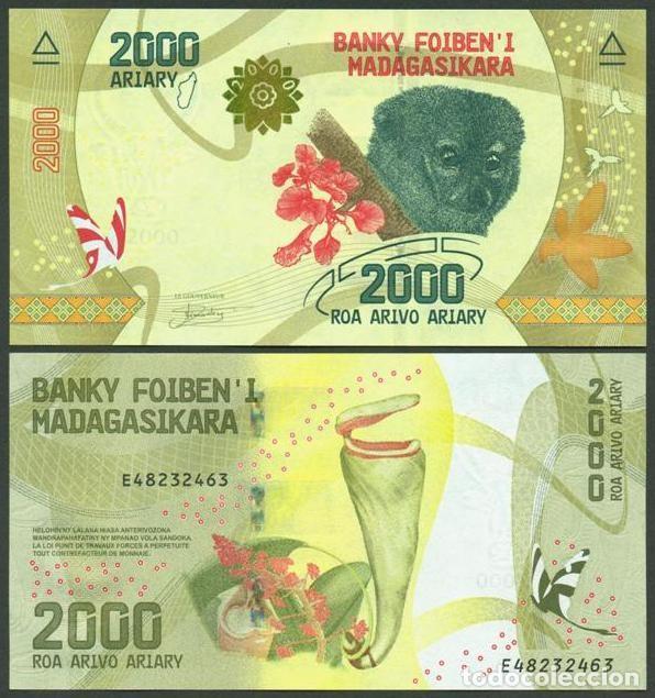 Billetes extranjeros: MADAGASCAR. Bonito 20000 Ariary 2017 (2025 ?). S/C. Fauna, flora. Nueva firma.