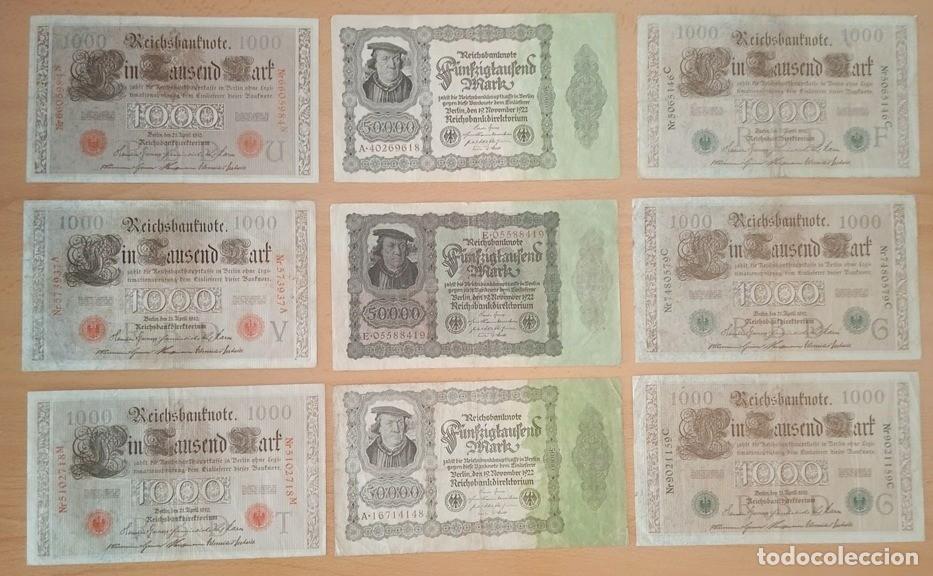 Billetes extranjeros: GERMANY SET LOT 1000 & 50000 REICH MARK 1910 1922 RED & GREEN SERIAL AND SEAL