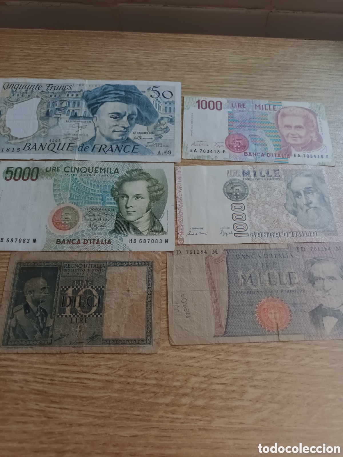 Billetes extranjeros: LOTE DE 6 BILLETES DE ITALIA Y FRANCIA