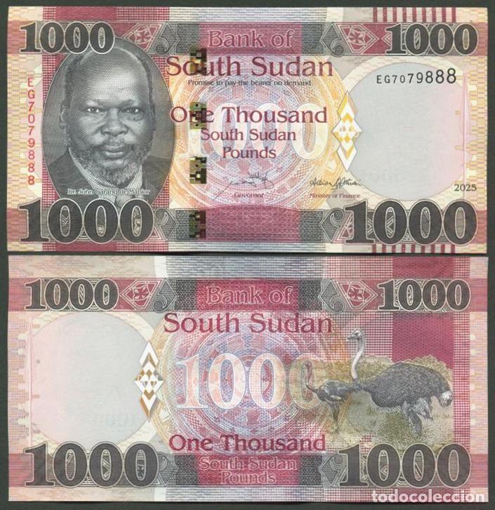 Billetes extranjeros: SUDAN DEL SUR. 1000 pounds 2025. Fauna, avestruz. S/C