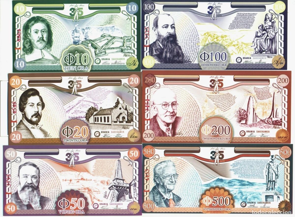 Billetes extranjeros: SUDAFRICA (Africa del Sur). ORANIA. 10, 20, 50, 100, 200, 500 ora (validez 2026-2029). Ver nota.